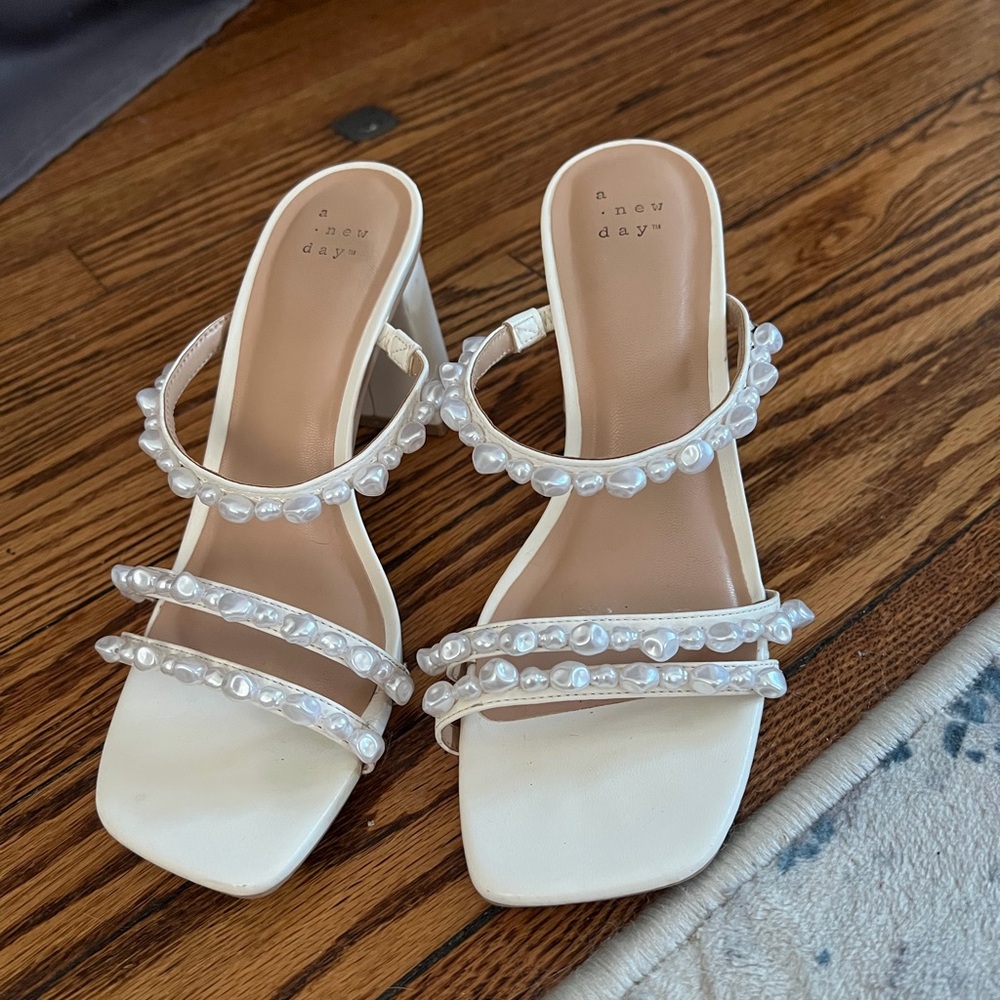 A New Day Pearl-Embellished Cream Sandals